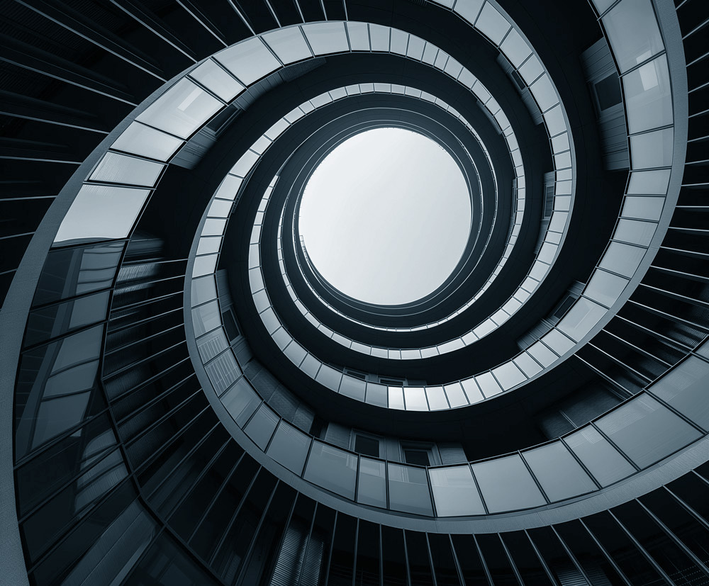 A circular_building_looking upwards